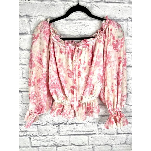 Love Colette Tops - LOVE COLETTE Women's Pink Floral Off Shoulder Long Sleeve Blouse Small